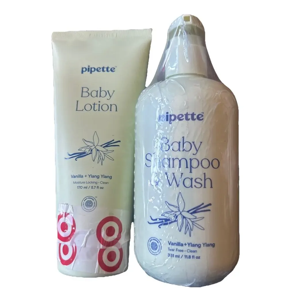 Pipette Baby Lotion Vanilla + Ylang Ylang 5.7 fl oz + Baby Shampoo 11.8 fl oz